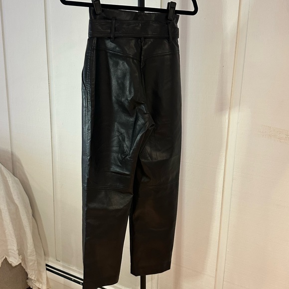 Aritzia Babaton Vegan Leather Belted Pant High Waist Tie Front Trouser Black 00 - Picture 5 of 5